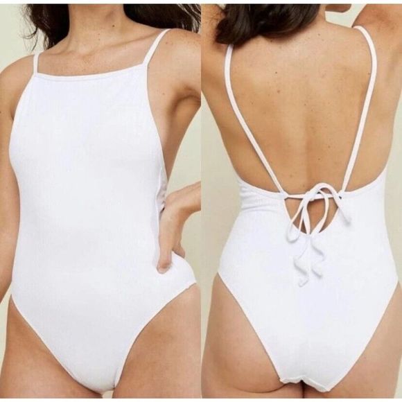 Andie Other - Andie Swim The Paloma Ribbed One Piece Swimsuit White Size Large TALL LT NWT